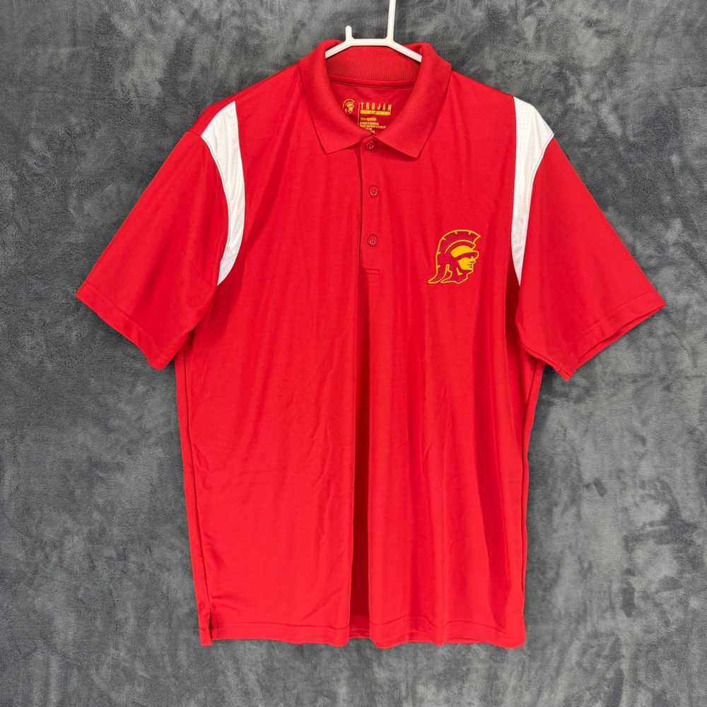 Trojan Apparel USC Trojans Mens Large Red White Performance Polo Shirt Short Slv
